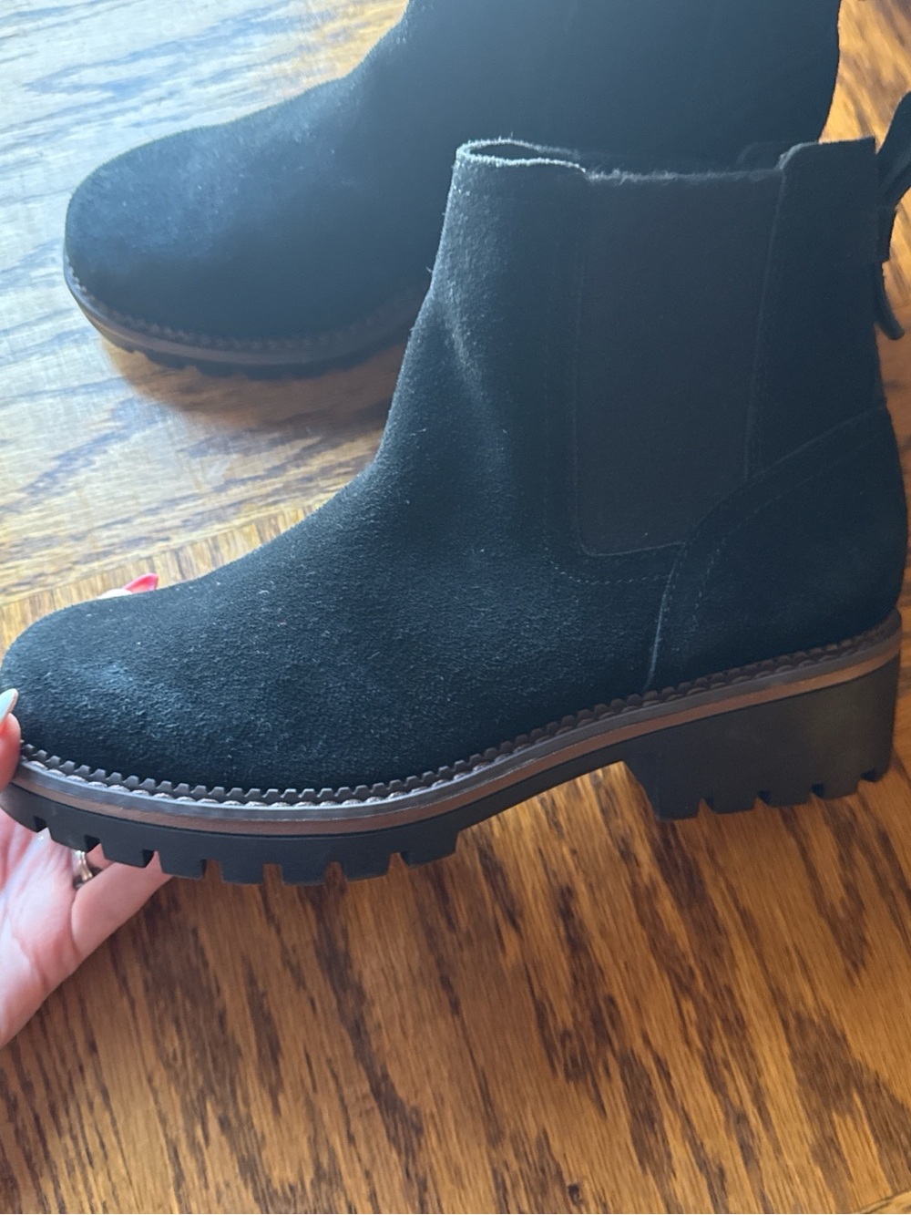 Crown Vintage Black Suede Lug Sole Chelsea Booties